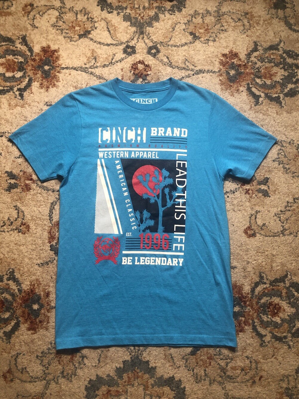Cinch T-Shirt Mens Small Blue Short Sleeve Pullover Crew Neck 100% Cotton